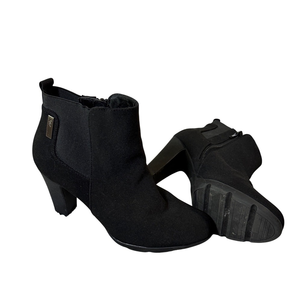 Anne Klein Size 7.5 Women Suede Black 3" Heeled Boots Booties Side Zip Chucky
